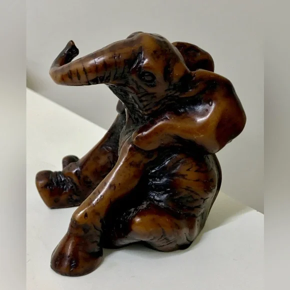 Vintage Mid Century Antique Sitting Playful Baby Elephant Figurine Statue